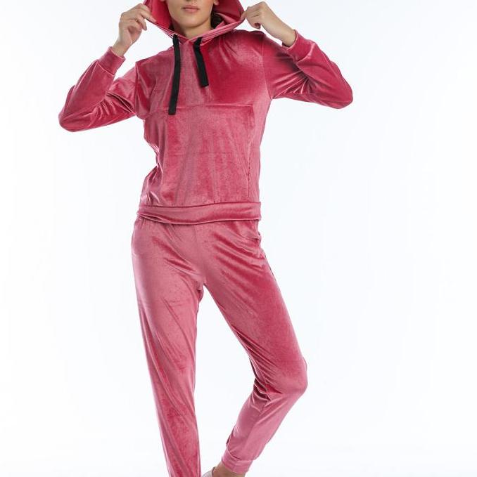 Trening Dama fashion cu hanorac si pantaloni din Catifea roz inchis TND014 image23